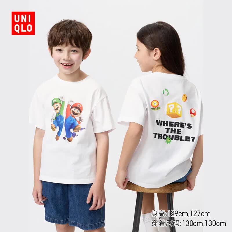 优衣库童装男童女童UT Mario Movie印花短袖T恤26春夏新款483707 00 白色 140