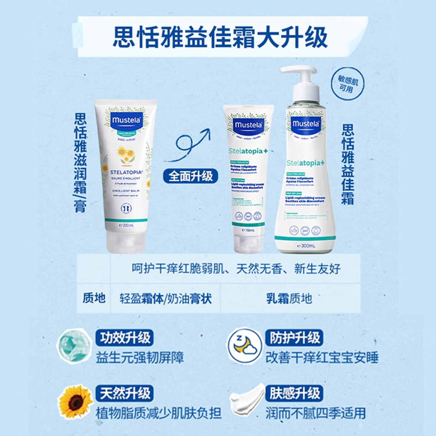 妙思乐益佳霜思恬雅儿童高保湿面霜身体润肤乳液四季可用法国原装进口 思恬雅益佳霜300ML