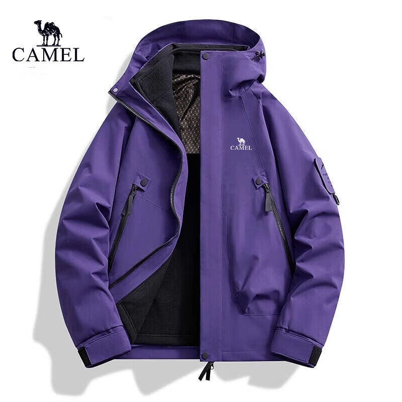 骆驼（CAMEL）冲锋衣男2025新款户外情侣三合一防水防风登山服三防夹克外套 朱雀红春秋单冲2518 3XL