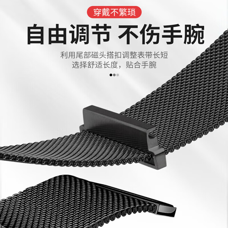 优选表带适用华为GT6手表GT5表带watch5钢带GT6pro米兰尼斯双磁吸金属腕带防汗透气柔软男女通用款 黑色【米兰尼斯款】 适用:华为GT6/GT6 Pro【46表盘】