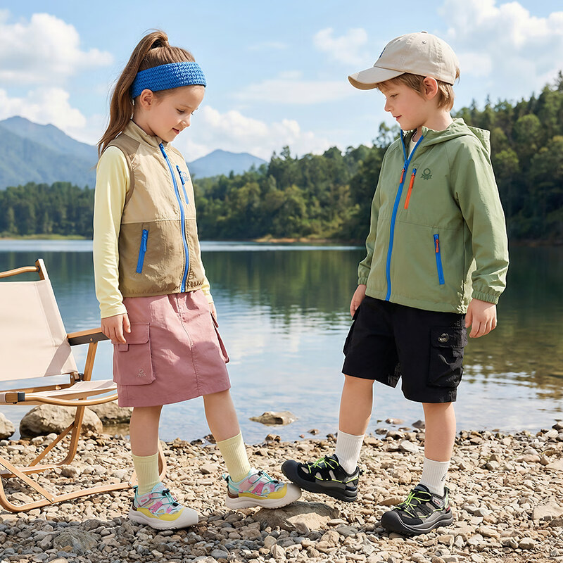 神话悟空童鞋男童户外鞋女童运动凉鞋春夏新款儿童徒步鞋包头鞋子 黑绿色 26