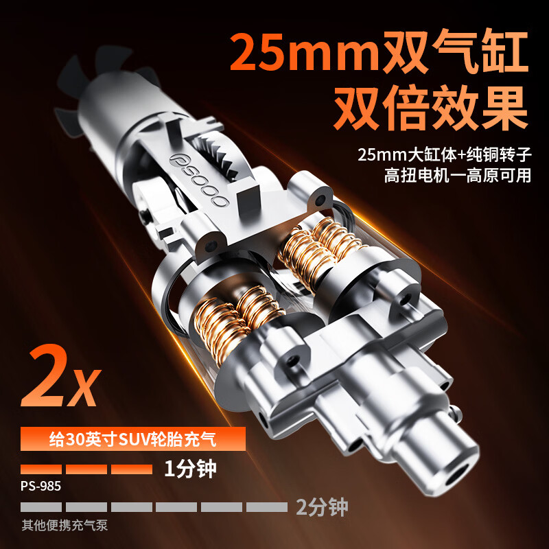 谱硕新款双25缸汽车应急启动电源充气泵一体机车载搭电宝手提便携式大容量电动打气泵快速补气带照明灯 热销【2000A亏电瞬启丨双25缸极速补气】智能夹+航空包