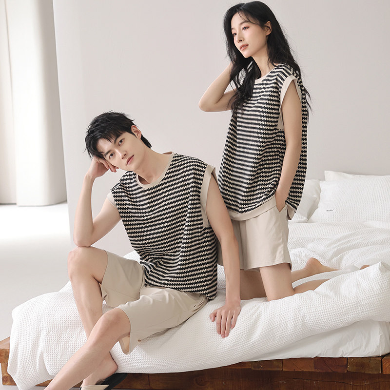 猫人情侣睡衣女款夏季薄款新款可外穿带胸垫无袖家居服套装夏 女09M10757 2XL