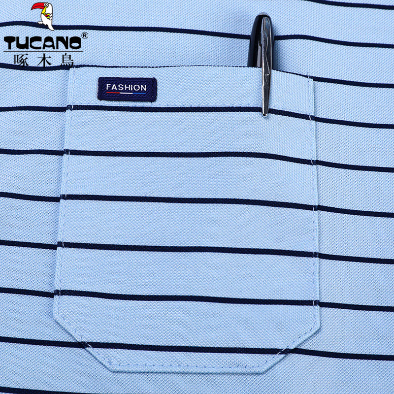 啄木鸟（TUCANO）冰丝短袖t恤男翻领条纹polo衫2026夏季真口袋凉感透气爸爸装半袖 桔色 4XL (190) 建议180-200斤