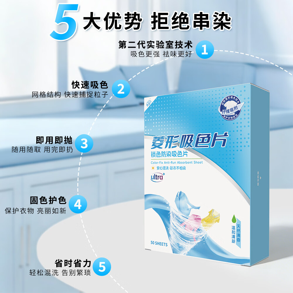 黑恋白吸色片吸色纸防串色衣服混洗不染色衣物洗衣机混洗神器色母片 吸色片2盒*50张【强力吸附/混洗无忧】