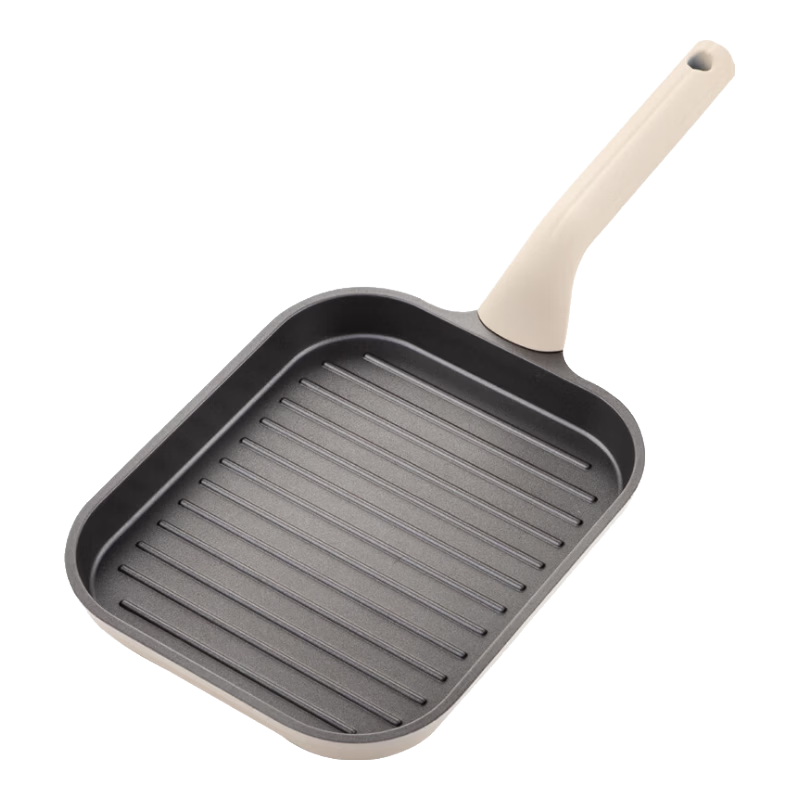 onlycook煎鍋牛排鍋鈦陶瓷不粘煎鍋家用煎牛排專用條紋煎盤涂層早餐平底鍋 【2件套】燃?xì)饪?鈦陶瓷鍋+硅膠夾