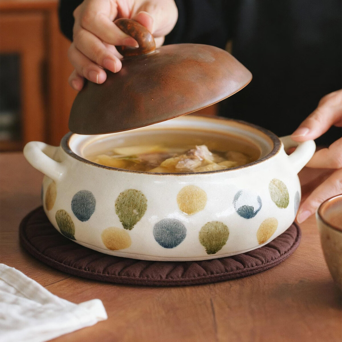 溥畔陶瓷迷你砂锅焖饭一人食泡面银耳莲子羹喝粥双耳带盖煲仔饭 1.6L双耳锅糖豆(手提礼盒装) 1.6L