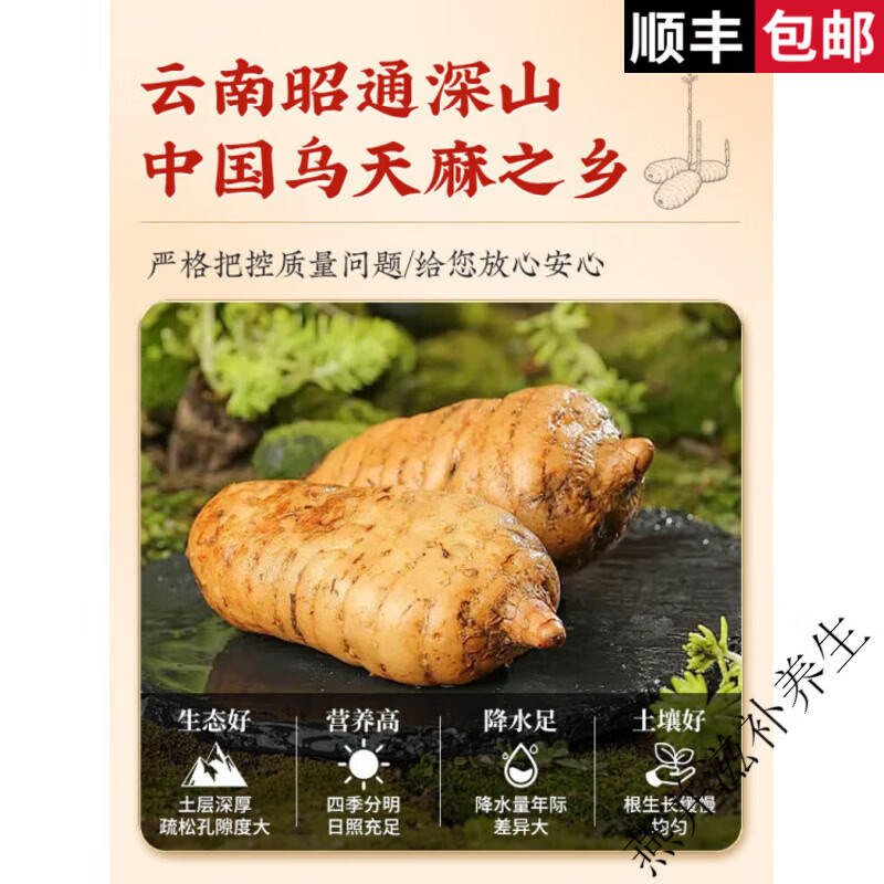 同仁堂（TRT）胖东来同款【特级野生】干货云南昭通大片天麻片新鲜乌中药材 [特级天麻][发]] 200g*5罐