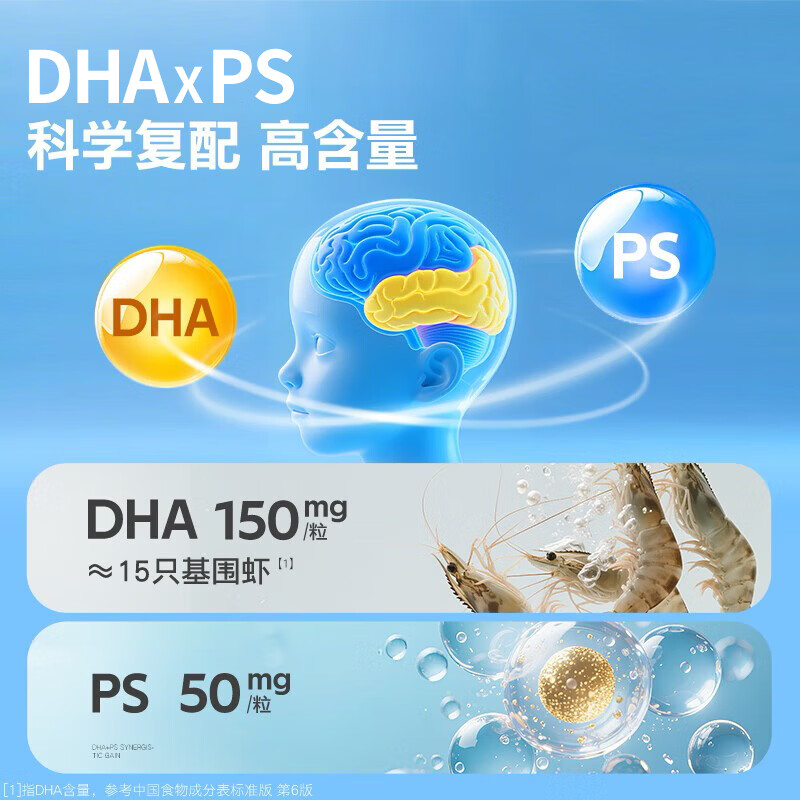 伊可新dha藻油ps磷脂酰丝氨酸dha+ps DHA学生青少年备考3-6-18岁 【3岁+】DHA+PS藻油 60粒*1盒