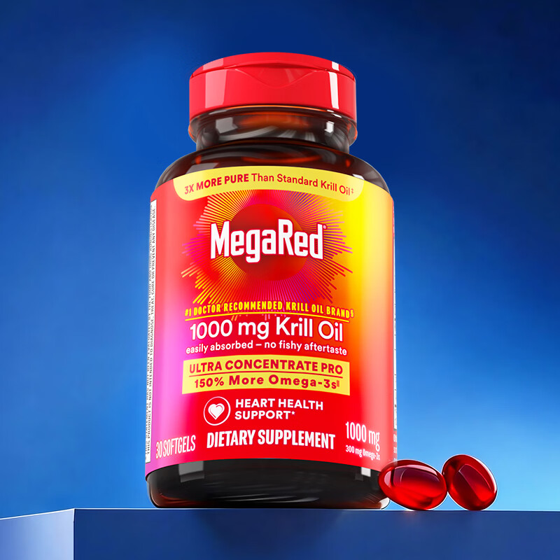 MegaRed脉拓南极双净胆碱磷虾油 深海鱼油美国原装进口高纯度1000mg30粒 【降脂护肝】双净磷虾油 30粒*1瓶
