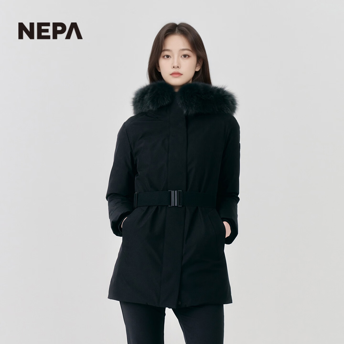 NEPA耐葩秋冬户外女羽绒服防风中长款保暖轻量鸭绒服CJ82077 黑色C01 M (100) 170/92A