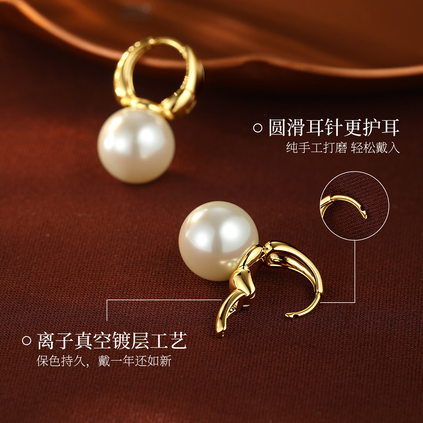 卡伦蒂亚（KARENTIYA）双珠珍珠耳钉女2026新款爆款S925纯银耳饰轻奢高级感气质大气耳环 【正圆强光】香槟奶咖12mm