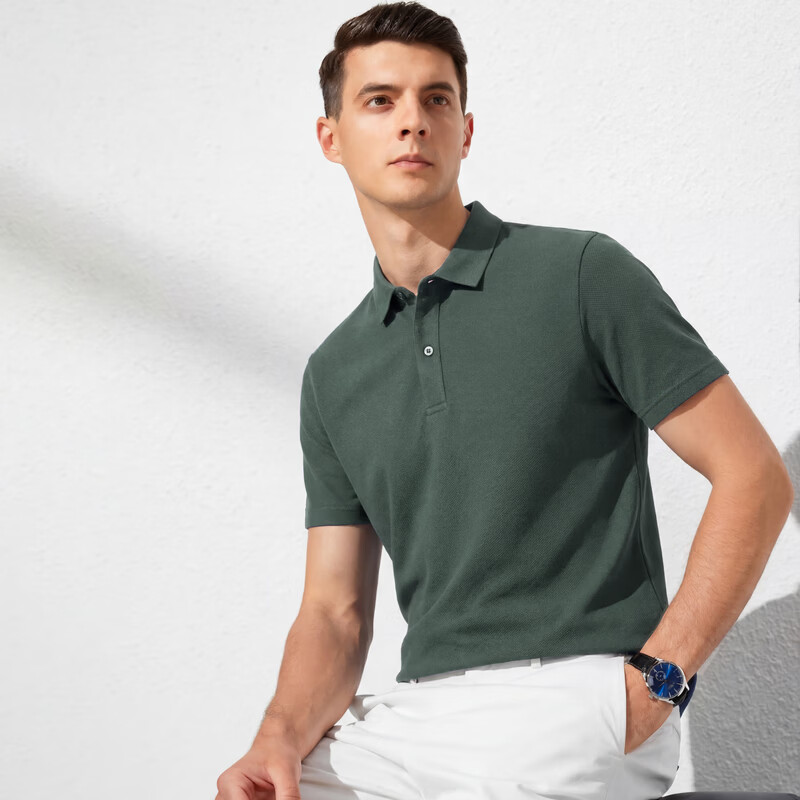 庄吉【裸感亲肤】短袖polo衫男2026夏季新款商务休闲纯色翻领短袖T恤 黑色 M