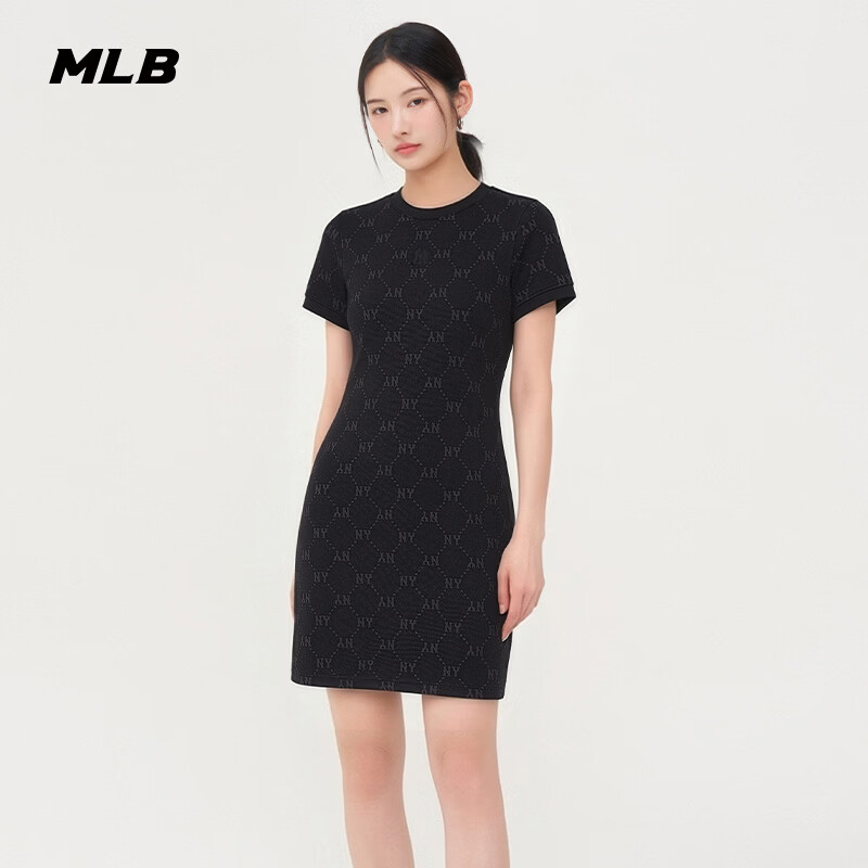 MLB官方 女款时尚潮流修身百搭钻石老花连衣裙26春季新款OPM03 纽约洋基队/黑色 L (成人）