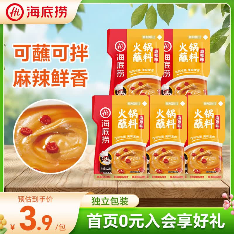 海底捞 烧烤火锅底料蘸料佐料 凉拌菜拌面 麻辣蘸料120g*5