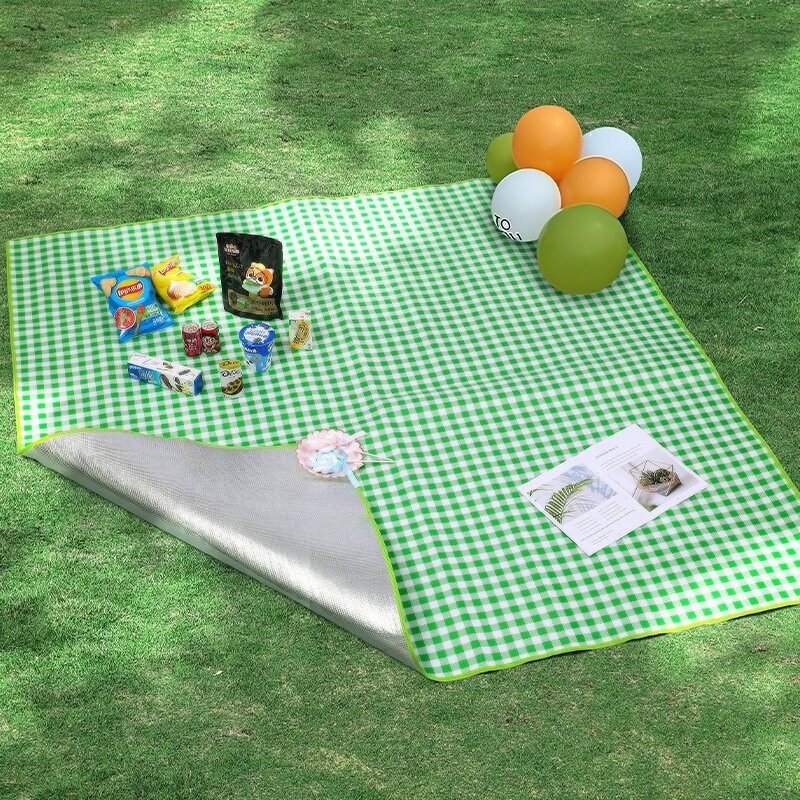 收纳组件    户外防水防潮加厚坐垫便携沙滩地垫 黄格100*200三层加厚不咯人赠收纳袋 坐3-4人