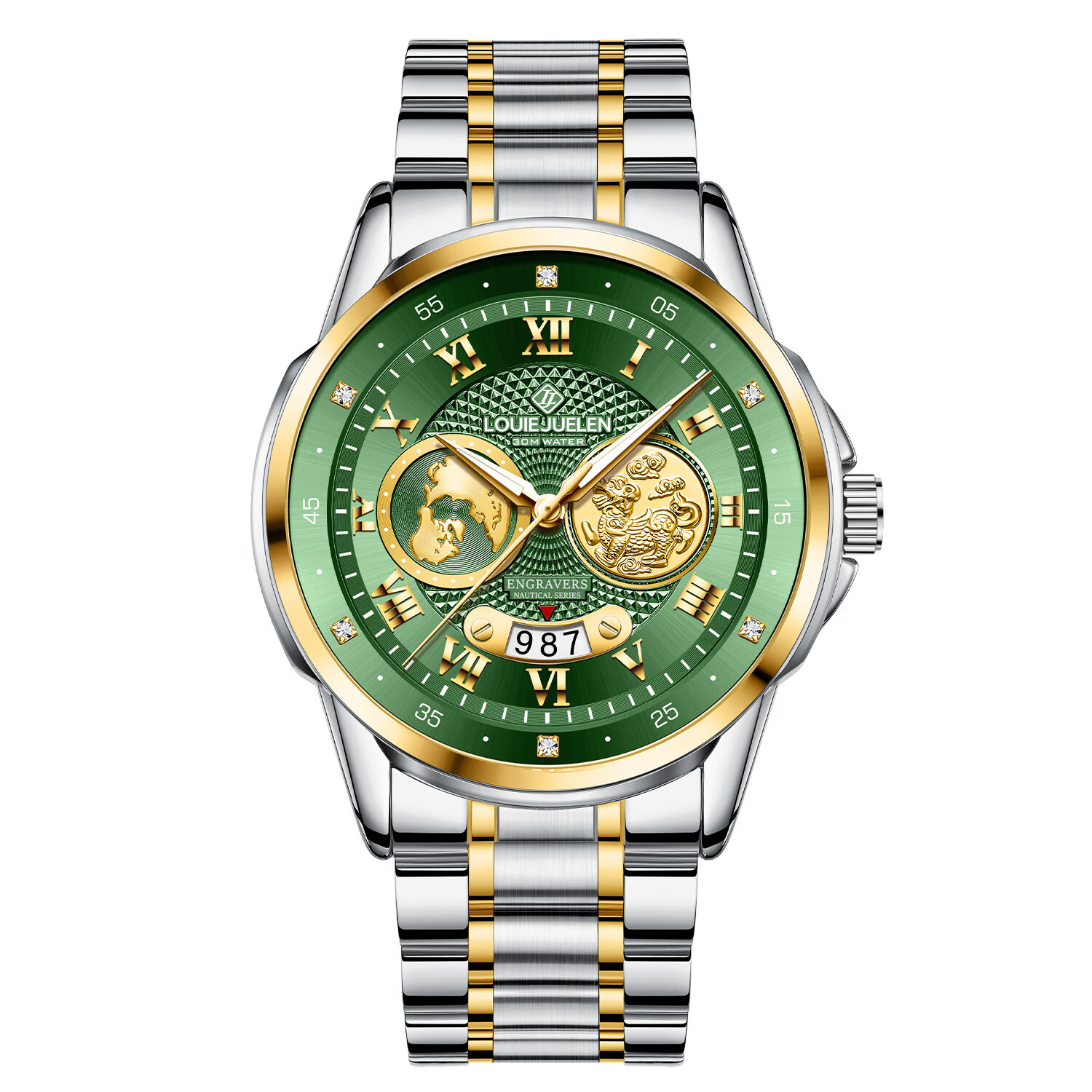 男士手表爵伦品牌石英腕表 L-9647金壳金面金钉钢带