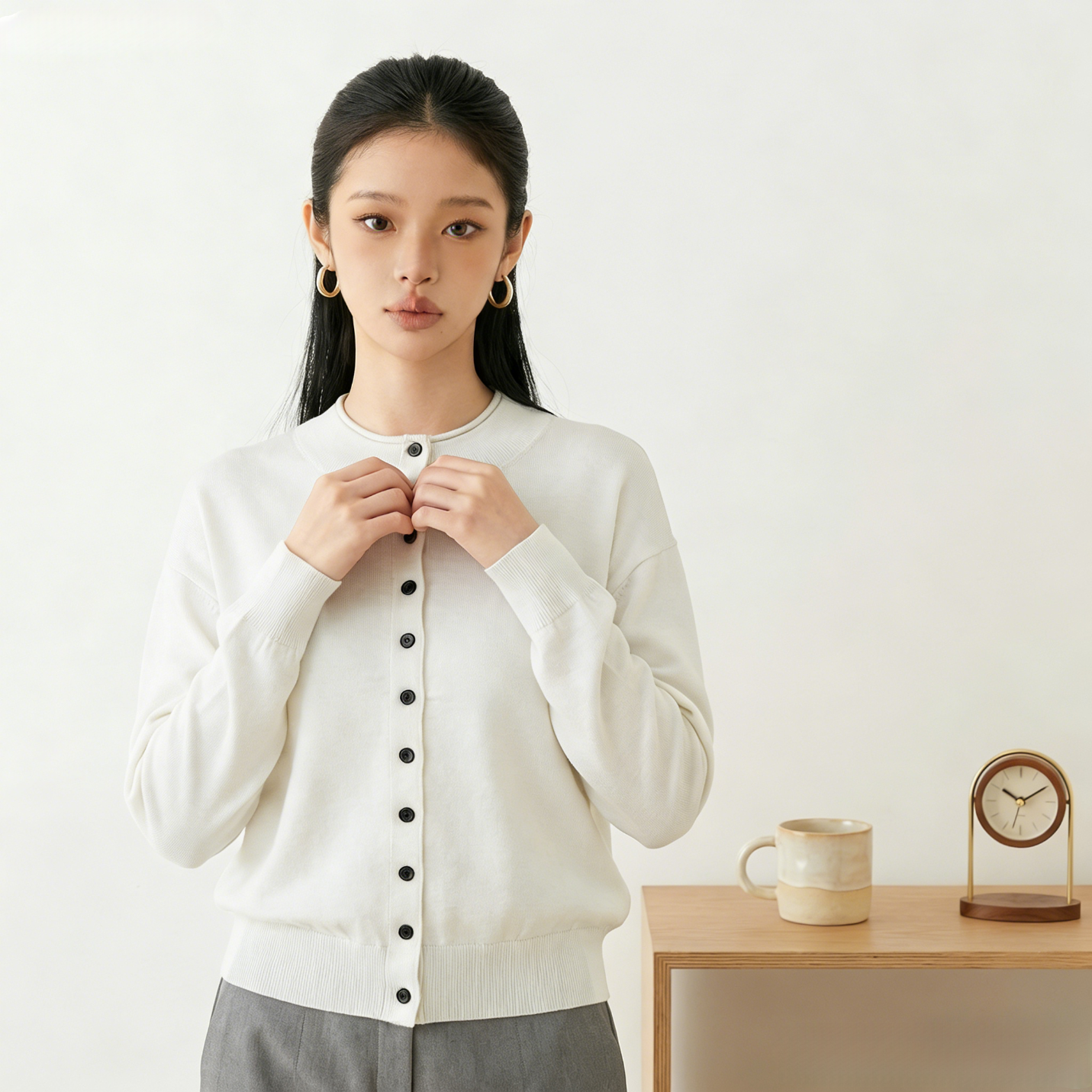 澜度《鹦鹉梨严选》26春季简约新款时尚休闲慵懒风针织开衫女WH8091 白色 L 推荐体重（100-120）