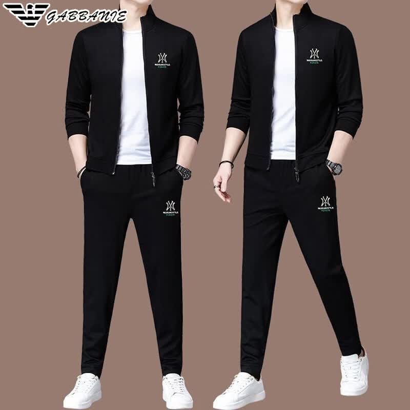 阿玛尼(ARMANI)意大利正品春秋款运动套装高端男装立领t恤长袖开衫两件套高端 十大奢侈品男装国际一线品牌AG_356长袖+长裤套装 M 165_建议105-125