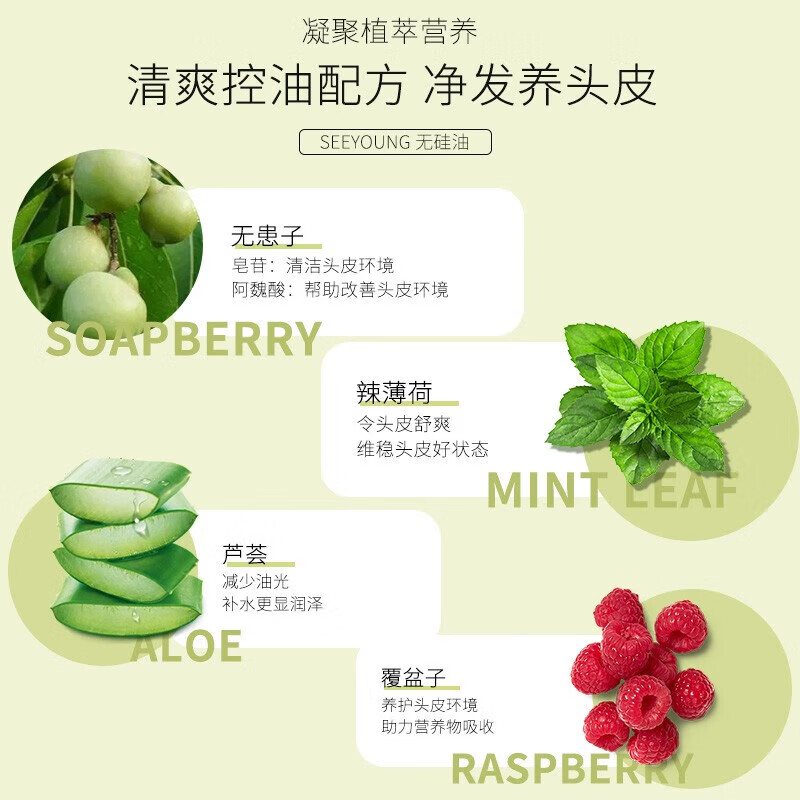 滋源(seeyoung)无患子茶籽控油去屑蓬松洗发水 无硅油生姜防脱健发洗发露套装 无患子控油洗发水470ml