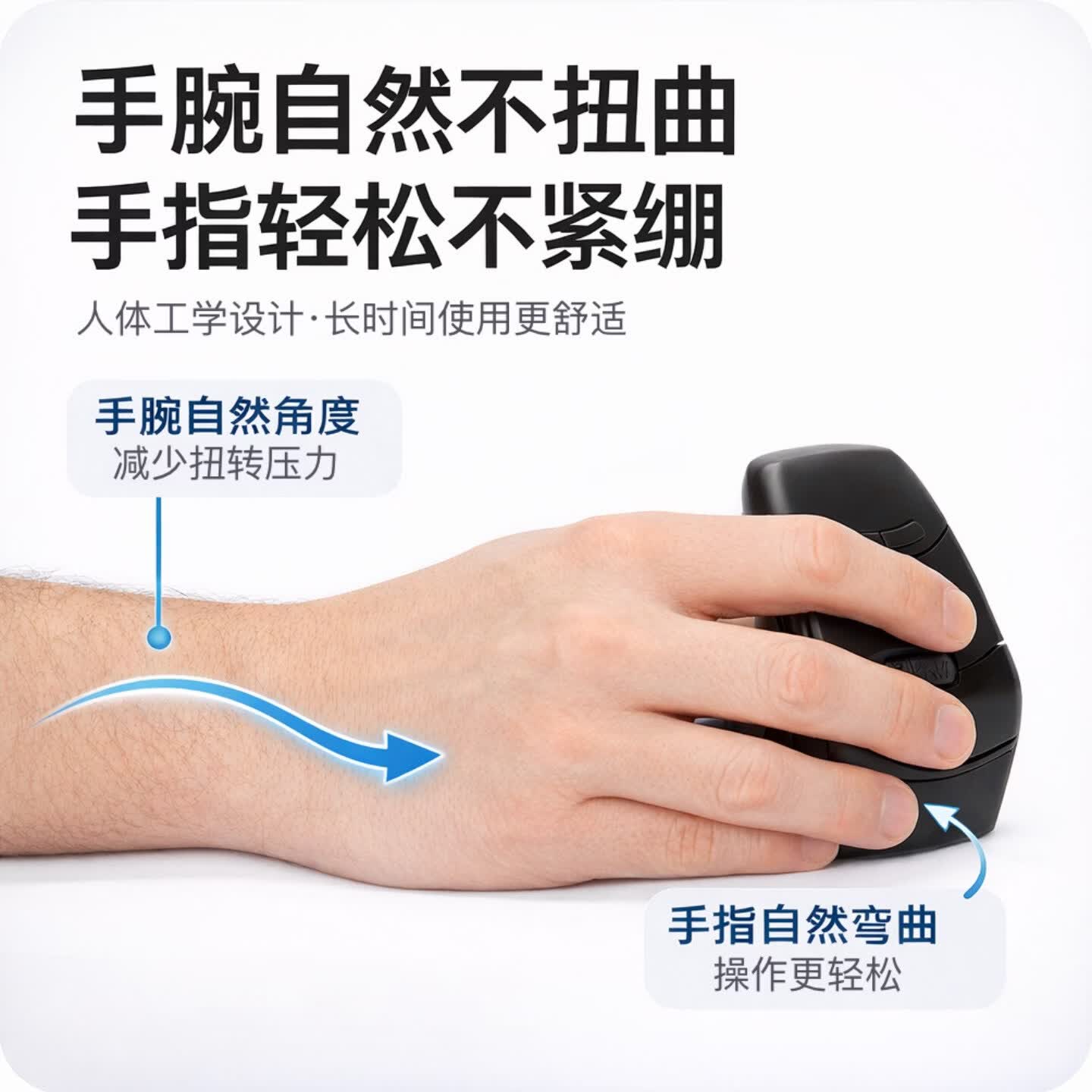 DXTErgo英国左右手通用2.4G无线静音人体工学办公手腕疼腱鞘炎鼠标手小手女生垂直鼠标 2.4G无线静音暗夜黑 大小手通用型