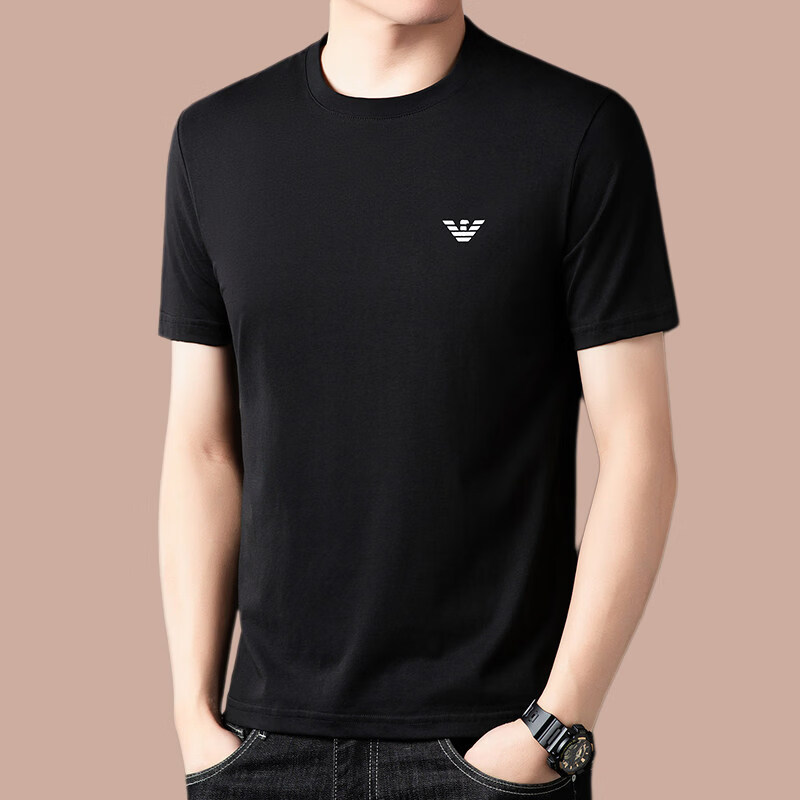 阿玛尼（ARMANI）意大利正品高端短袖t恤男士夏季冰 丝圆领半袖体恤潮高端专柜 十大奢侈品男装国际一线品牌白色 XL 175_【建议135斤-150斤】