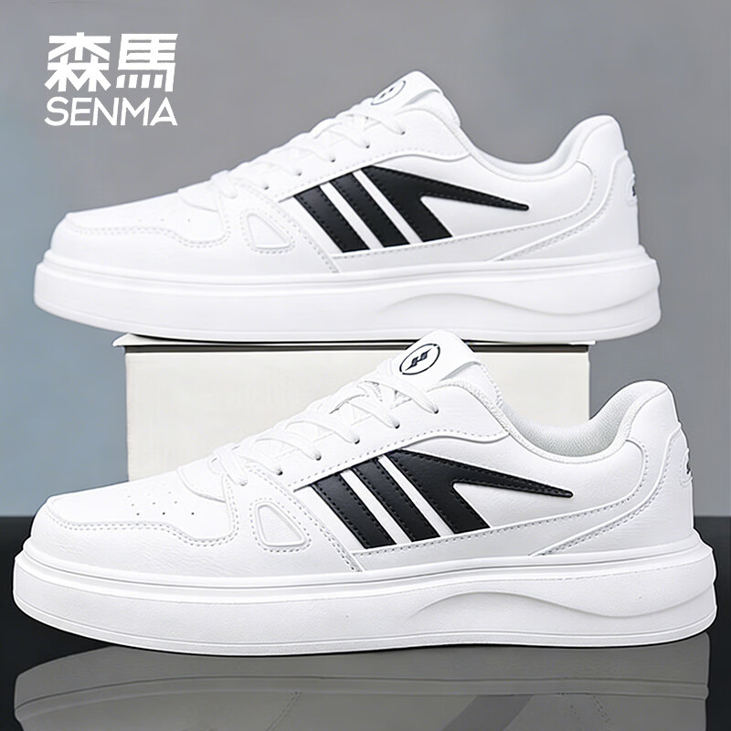 森馬(senma)森马春季新款小白鞋男士板鞋休闲鞋百搭时尚男鞋男运动鞋软底透气 白黑 35