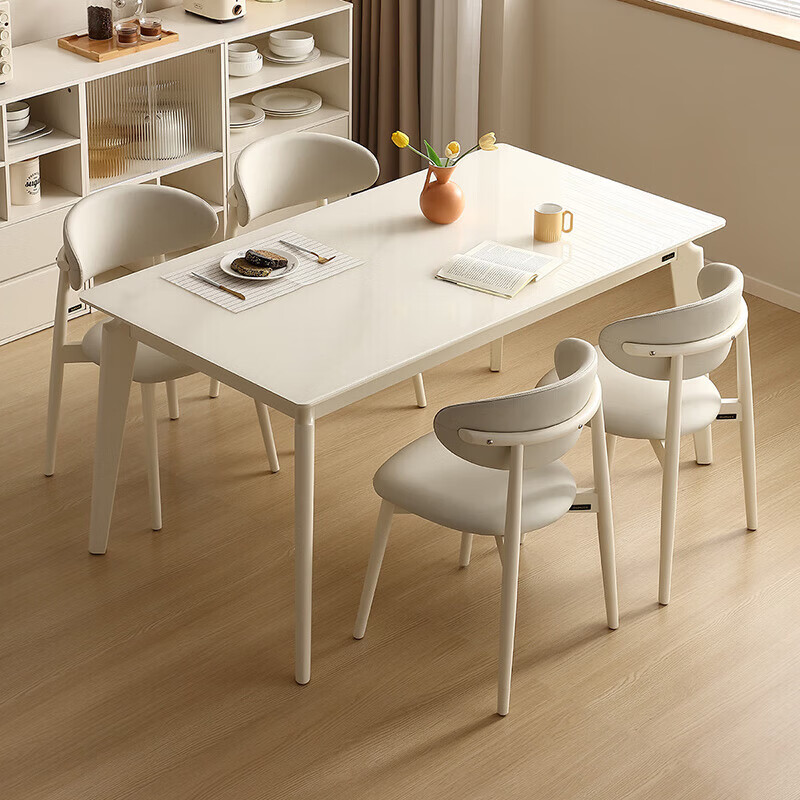 全友家居奶油风家具餐桌椅子组合客厅实木脚钢化玻璃长方形吃饭桌子 (单餐桌)1.6m餐桌A(不含餐椅)