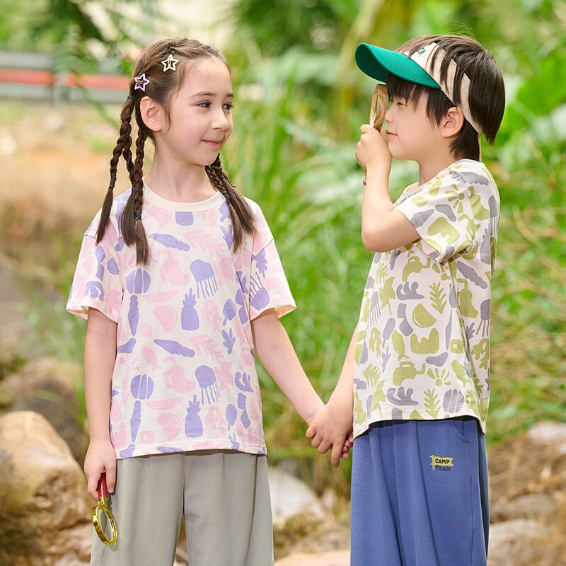 棉花堂（cottontown）【100%棉】棉花堂童装儿童短袖T恤纯棉A类抗菌上衣男童女童夏装 粉色 130 130/64