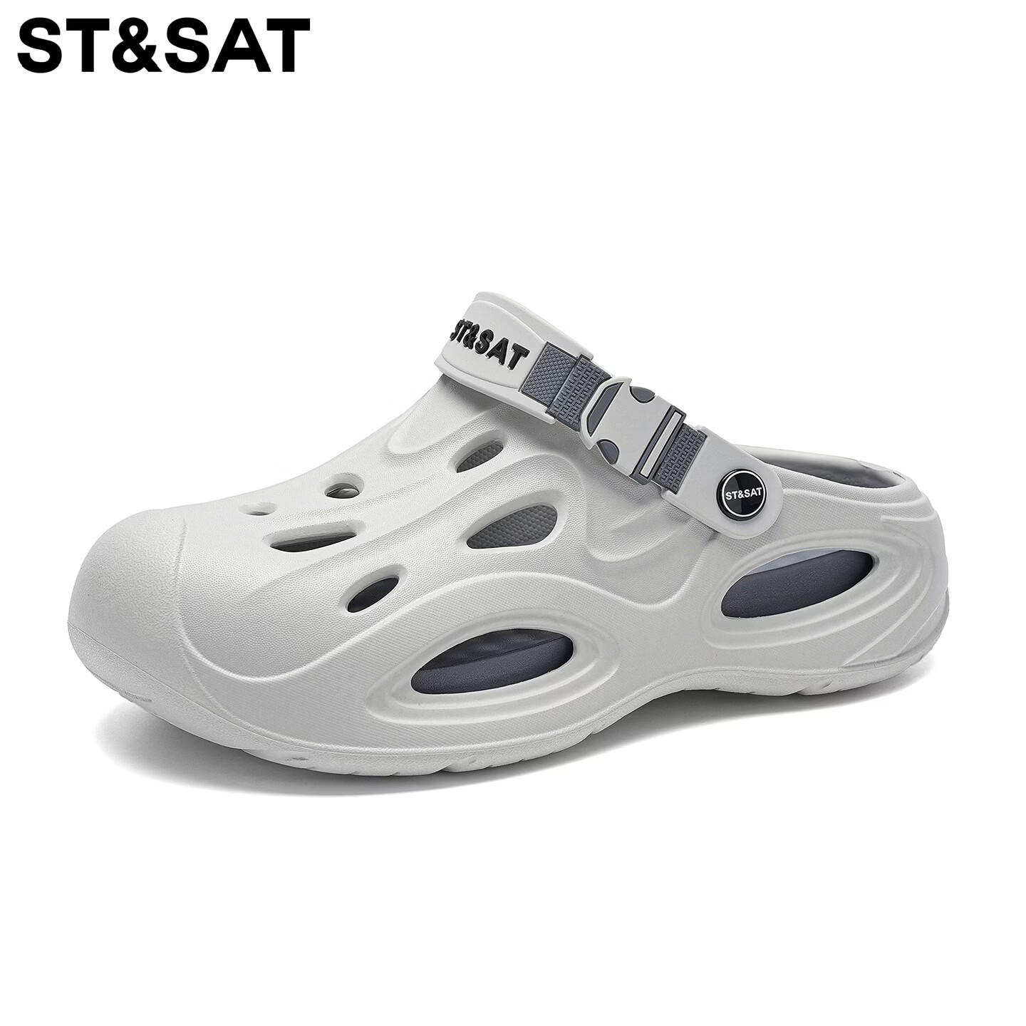 星期六（St&Sat）两穿洞洞鞋男夏季舒适凉鞋百搭运动凉拖鞋男轻便海边防滑沙滩鞋男 灰色 44-45 标准运动鞋尺码