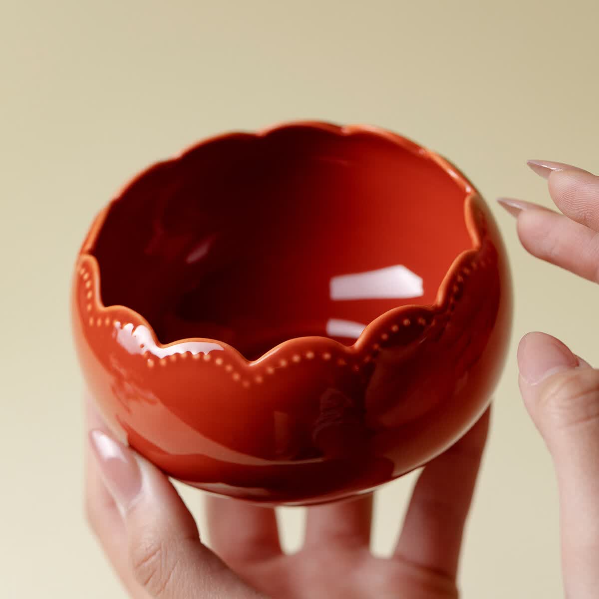 里作高端故宫红陶瓷建水日式杯洗轻奢水盂功夫茶具茶道零配件 故宫红-松石绿-问芙花瓣建水
