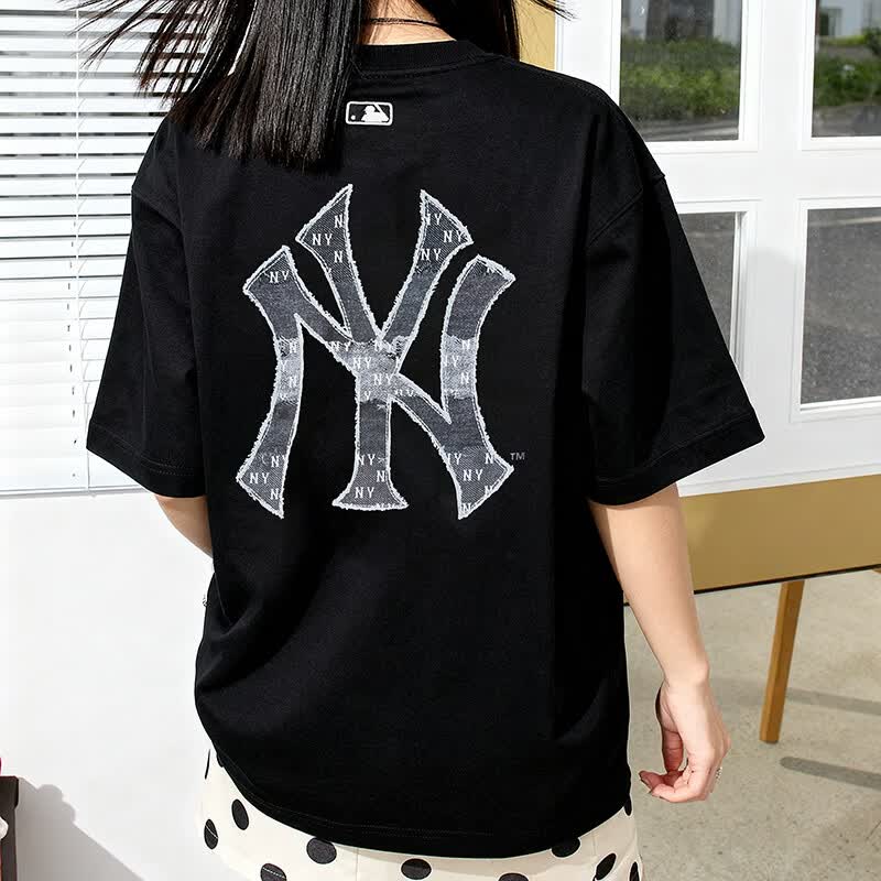MLB官方 棉T恤男女装2026夏季新款运动上衣复古老花半袖宽松休闲短袖 黑色/NY 防晒 S 165/88A