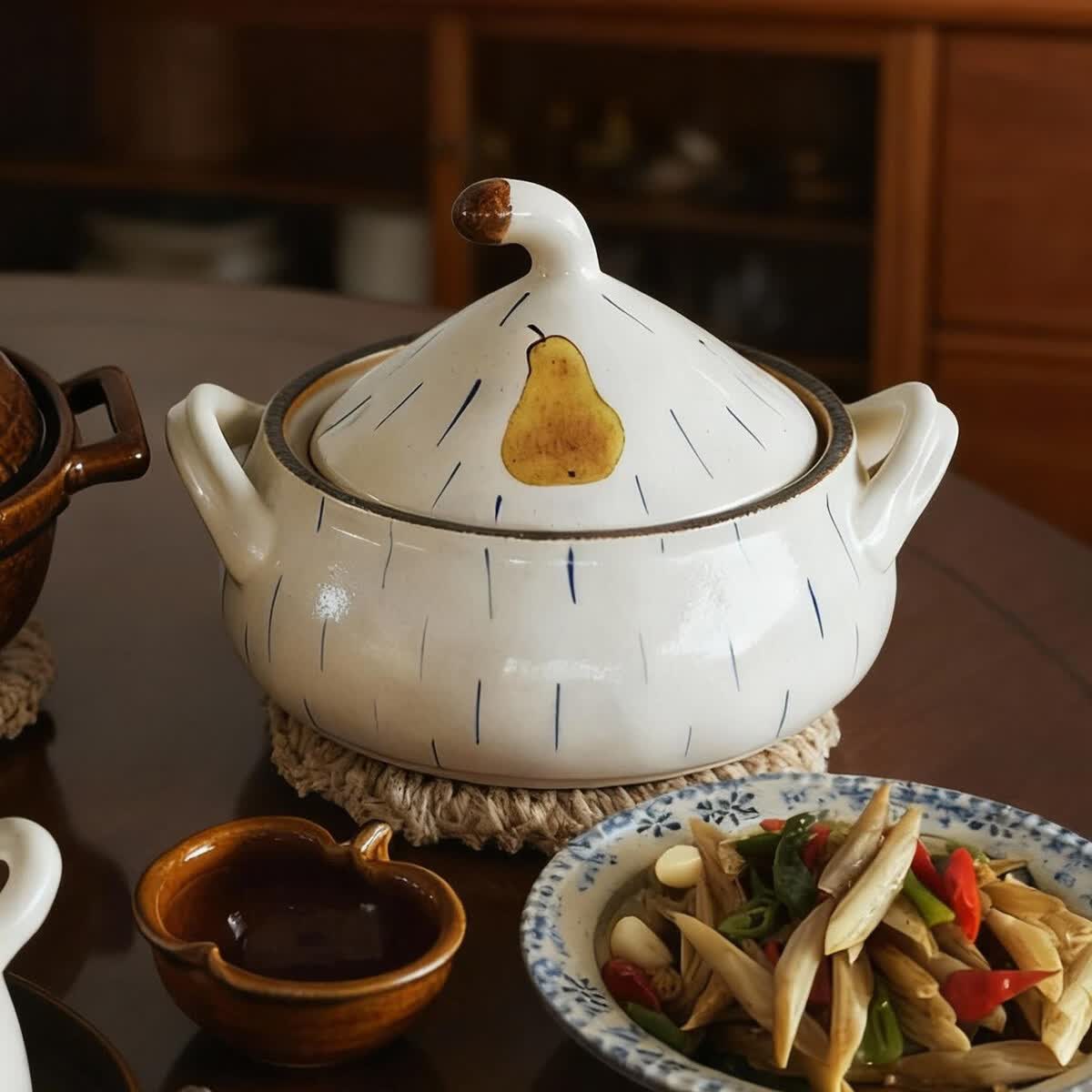 溥畔陶瓷迷你砂锅焖饭一人食泡面银耳莲子羹喝粥双耳带盖煲仔饭 1.6L双耳锅糖豆(手提礼盒装) 1.6L