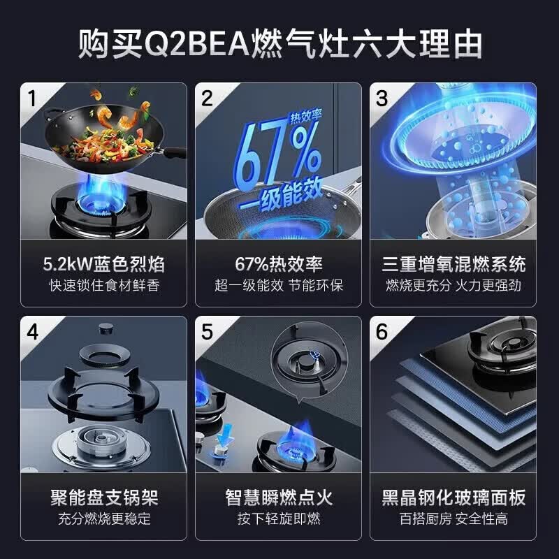 海尔（Haier）抽油烟机家用C61MAX顶侧双吸30风量大吸力 1200pa风压超薄平嵌四口巨吸烟热熔自清洁吸烟机 【C61MAX+Q2BEA】67%高热效灶