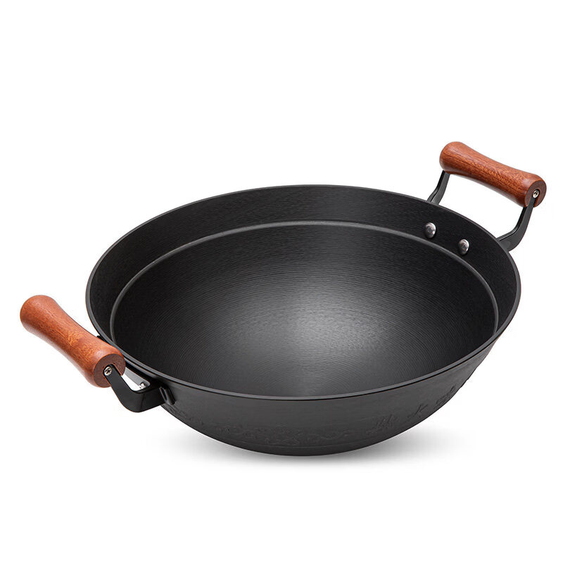 谭铁匠章丘老式双耳铸铁锅加深无涂层铁锅炒锅家用炒菜锅加厚手工生铁锅 加厚双耳铸铁锅5-8人用 38cm 【送木盖+铲】