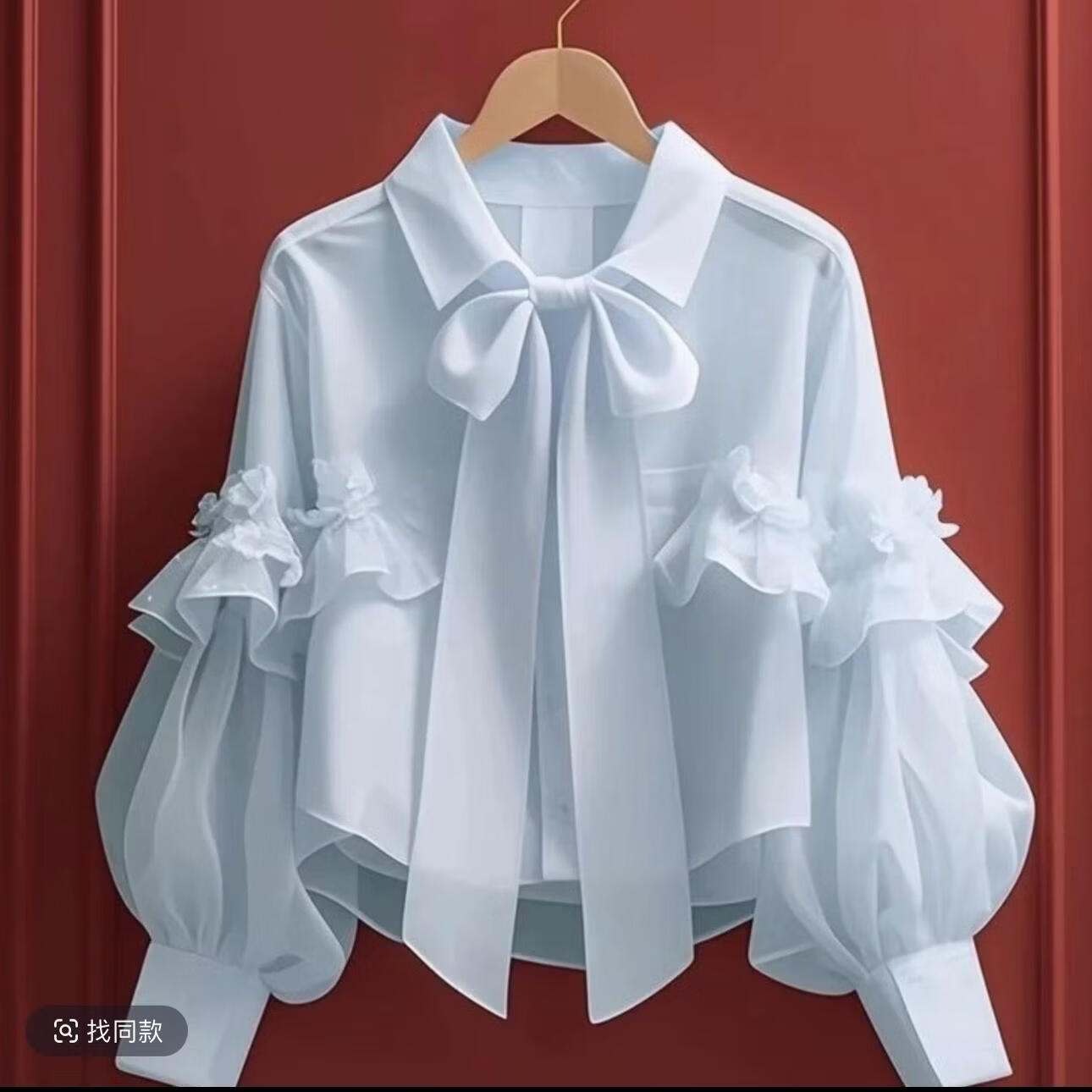 【商场品质】早春新款上衣女古着vintage法式独特蝴蝶结长袖衬衫 浅蓝色 M （100-110斤）