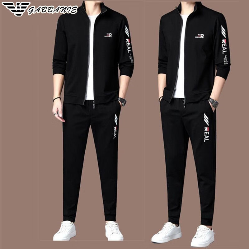 阿玛尼(ARMANI)意大利正品春秋款运动套装高端男装立领t恤长袖开衫两件套高端 十大奢侈品男装国际一线品牌AG_356长袖+长裤套装 M 165_建议105-125