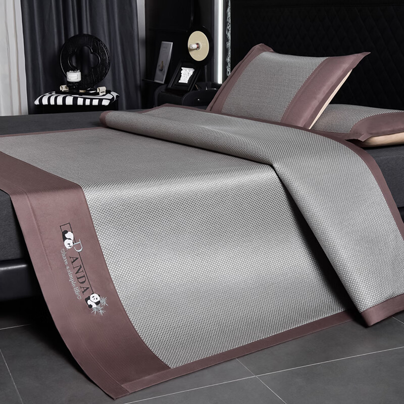 恒源祥刺绣冰藤席 夏季冰丝空调凉席10倍加密无毛刺不黏腻清爽透气藤席 熊猫灰色【10倍加密无毛刺】 90*190cm【单席】