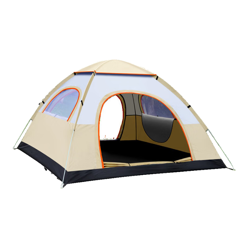 荒野七侠户外露营帐篷全自动速开双人/三人防雨防晒公园野餐野营 米白（单帐篷-适合2-3人）