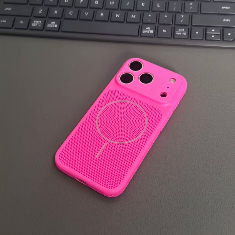 闪曼巴 夏日清爽散热透气适用iPhone17promax手机壳苹果17pro透气降温苹果17大视窗网孔全包镜头膜保护套 【峰岩白-细圈磁吸】无线充大视窗网壳 iphone 17 Pro Max