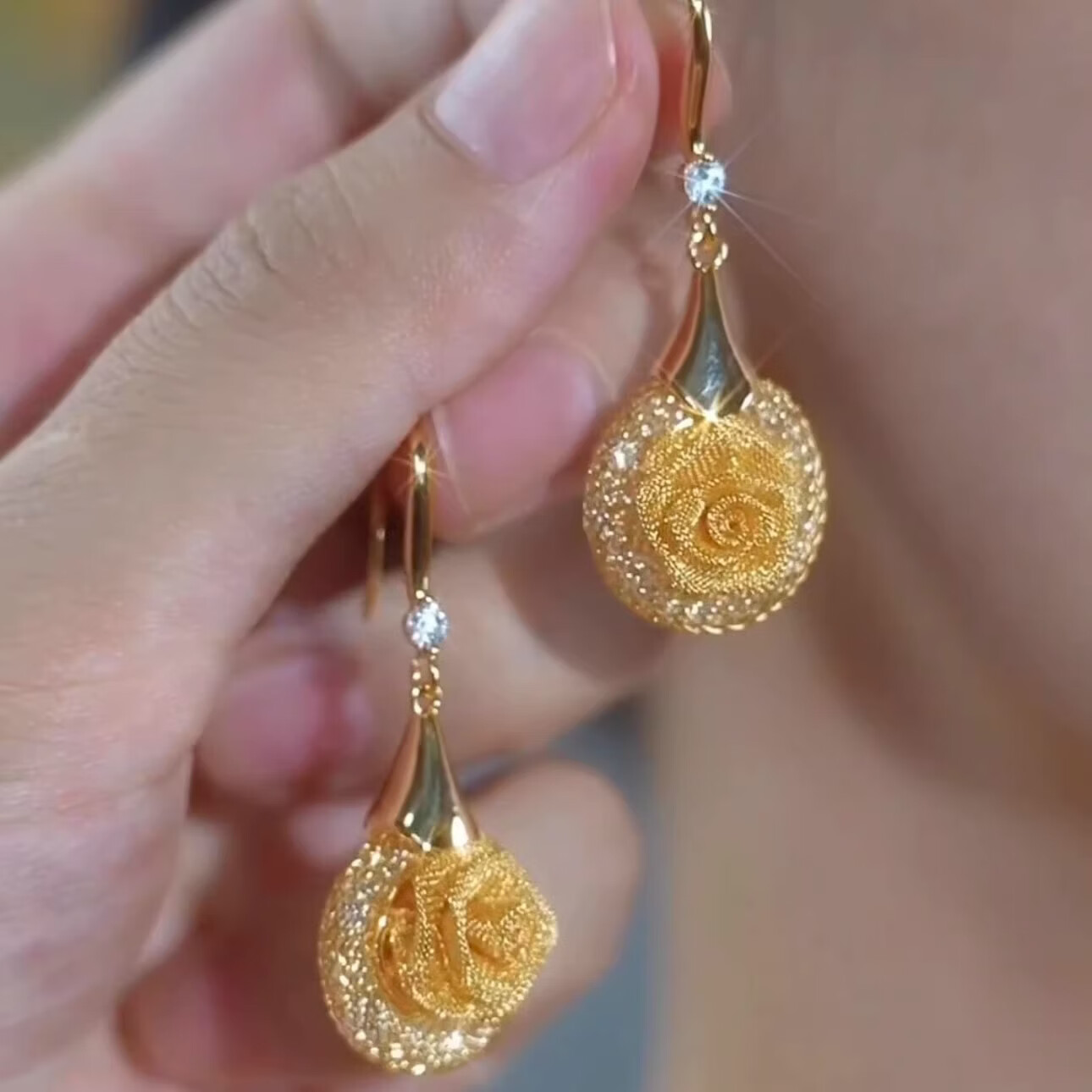 2026新款轻奢小众设计感金丝网状水晶玫瑰花耳环精致耳坠耳饰XJS 【送礼盒】玫瑰花耳钉