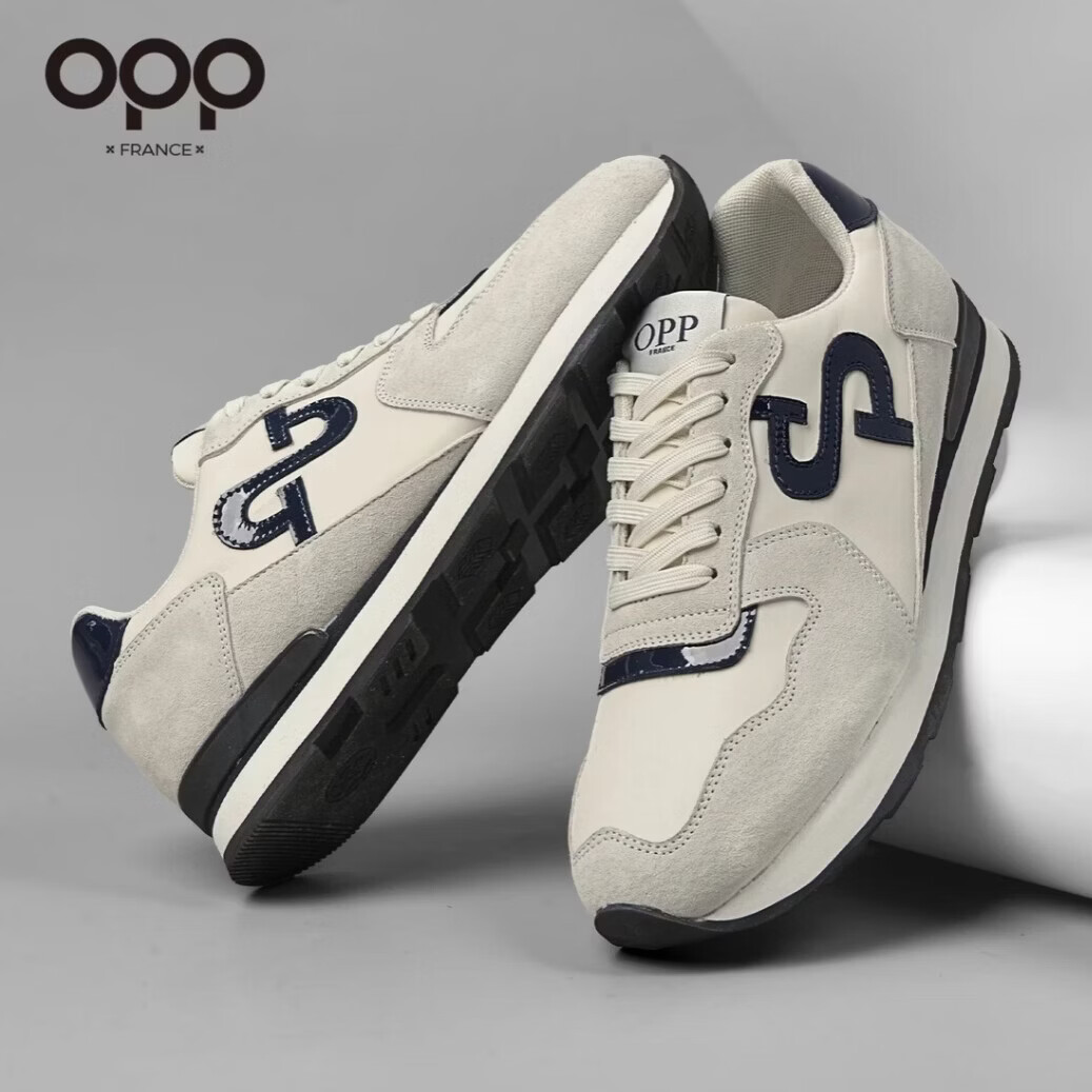 OPP男鞋复古休闲阿甘鞋百搭男款 拼色运动鞋通勤德训鞋休闲鞋子 米蓝色 单层 45