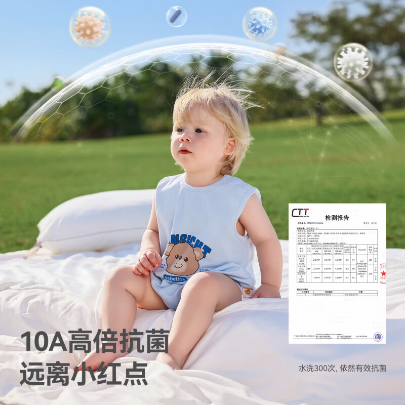 贝肽斯婴儿衣服夏季宝宝包屁衣无袖a类纯棉新生儿连体衣透气哈衣 网球小狗 80cm