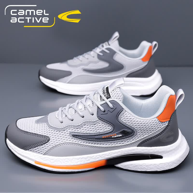 骆驼动感（camel active）2026夏季新款透气网面鞋男士休闲软底户外运动鞋轻便跑步鞋老爹鞋 灰色 41 (255mm)