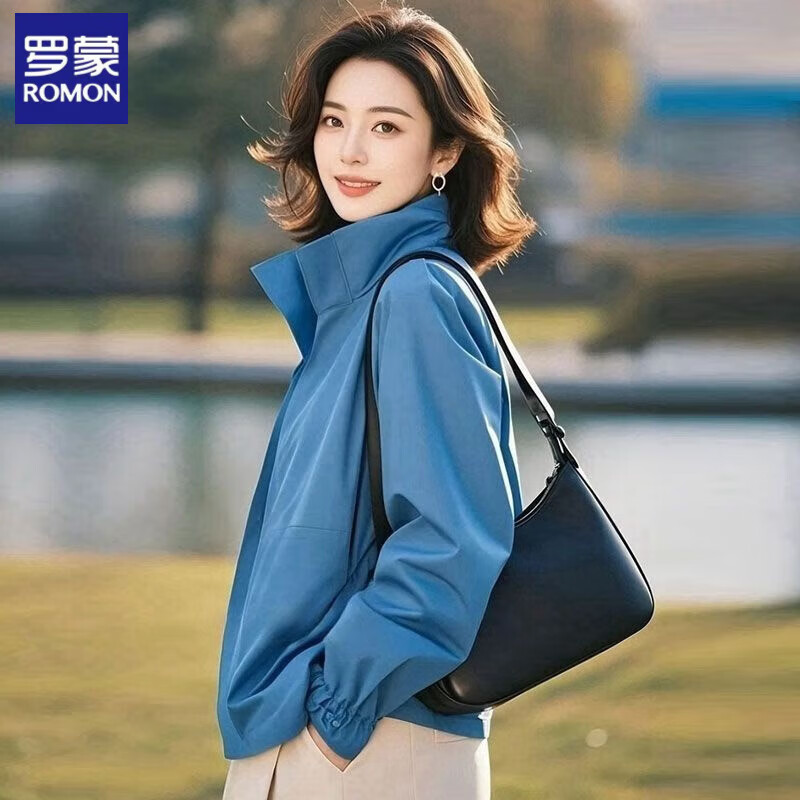 罗蒙（ROMON）外套女春秋季2026年新款高级感休闲百搭漂亮减龄时尚冲锋衣 蓝色 XL 建议120-135斤