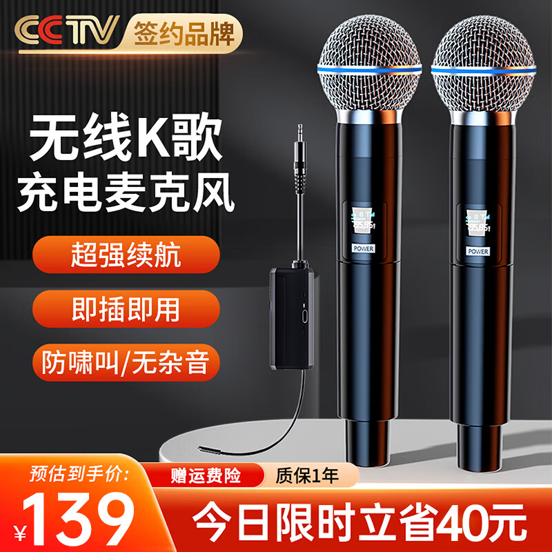 好牧人 U段无线麦克风家庭ktv户外音响演讲舞台主持直播唱歌K歌声卡卡拉OK专业会议充电话筒 升级无线话筒（一拖二）-充电版【1200mAh电池