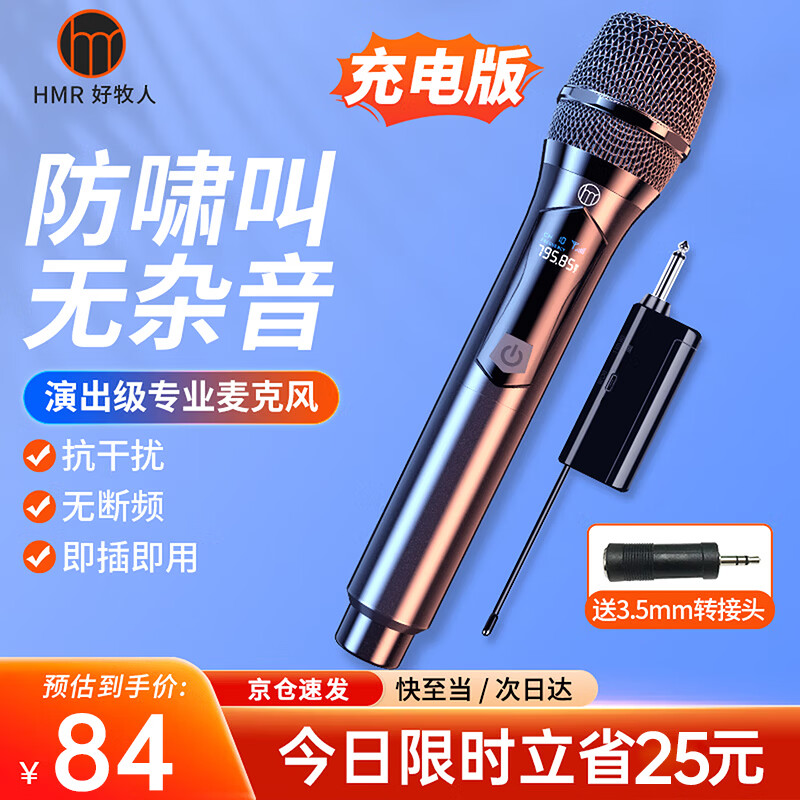 好牧人 U段无线麦克风家庭ktv户外音响演讲舞台主持直播唱歌K歌声卡卡拉OK专业会议充电话筒 专业无线话筒（一拖一）-充电版【1200mAh电池