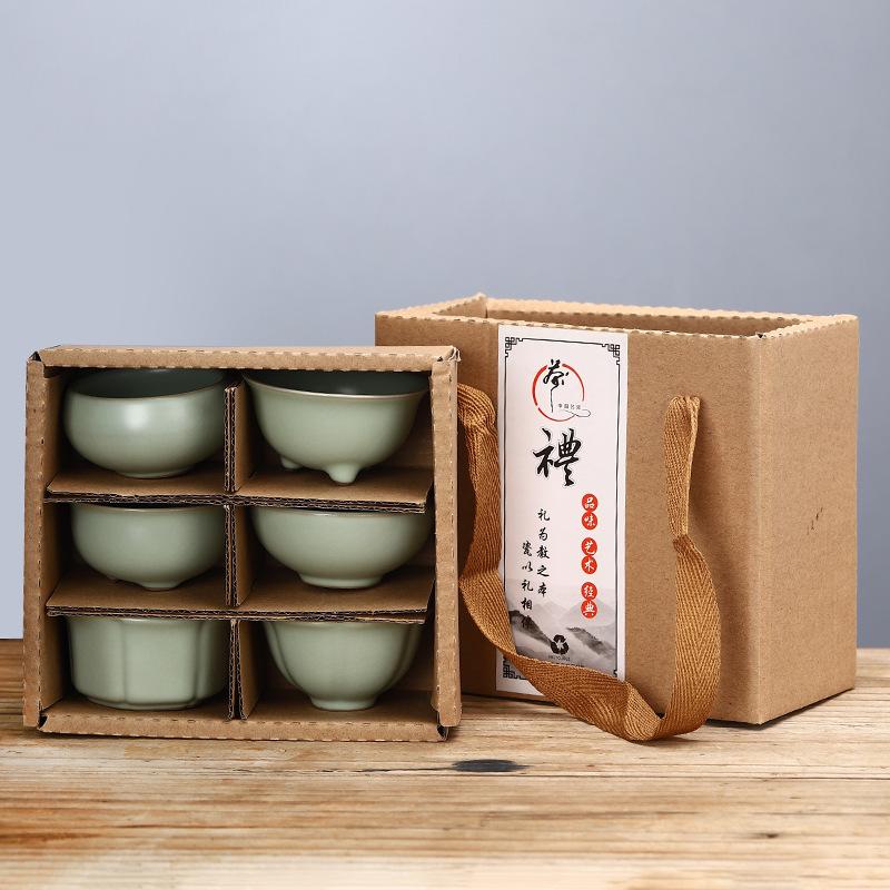 壹加壹汝窑主人杯可养品茗杯开片茶盏茶碗陶瓷功夫茶具汝瓷茶杯商 6个 哥窑装