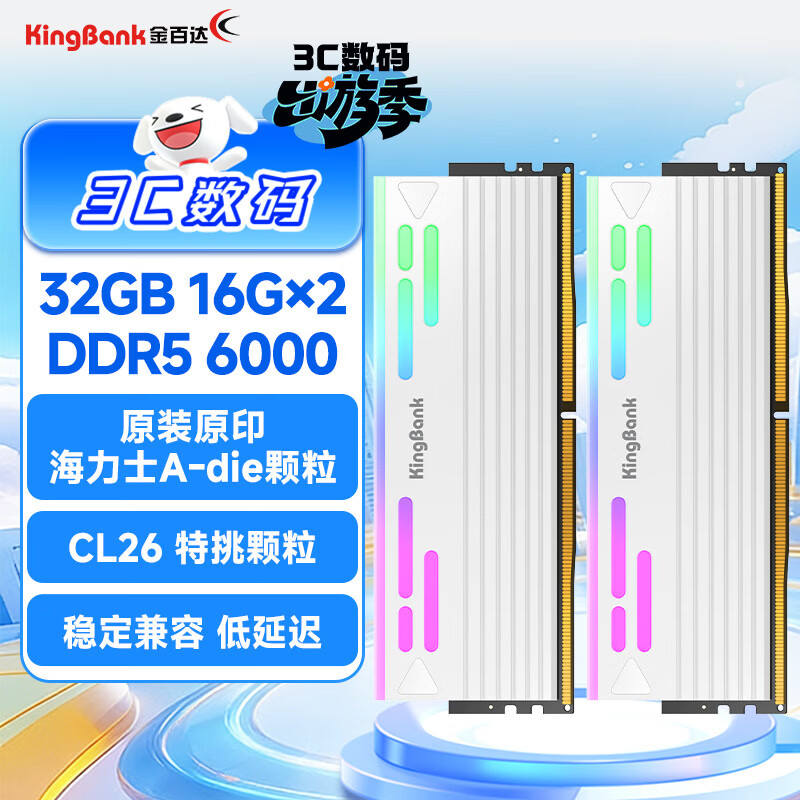 金百达（KINGBANK）32GB(16GBX2)套装 DDR5 6000 台式机内存条海力士A-die颗粒 星刃白RGB灯条 C26 Deepseek硬件
