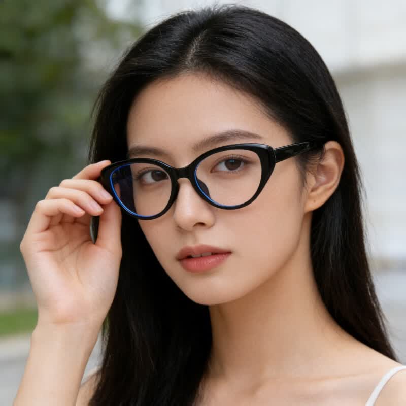 最美夕阳红老花镜德国品质防蓝光时尚猫眼款极简风素颜显瘦中老年人单光老花 冷茶 空架